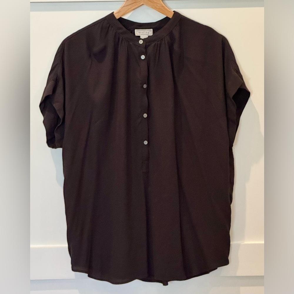 J. Crew Point Sur Black Popover Short Sleeve Blouse Size Small